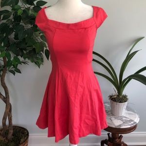 Aqua Fit & Flare Red Dress Size Small Boat Neck